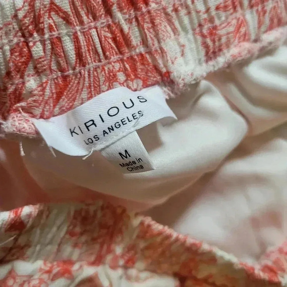 Kirious Pleated Coral & White Linen Blend Floral Skirt Size Medium - Picture 6 of 7